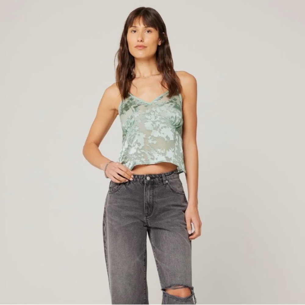 NWOT sheer green floral burnout camisole tank top